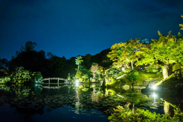 【名勝庭園のライトアップ】夜間の特別公開と毎日邦楽の演奏